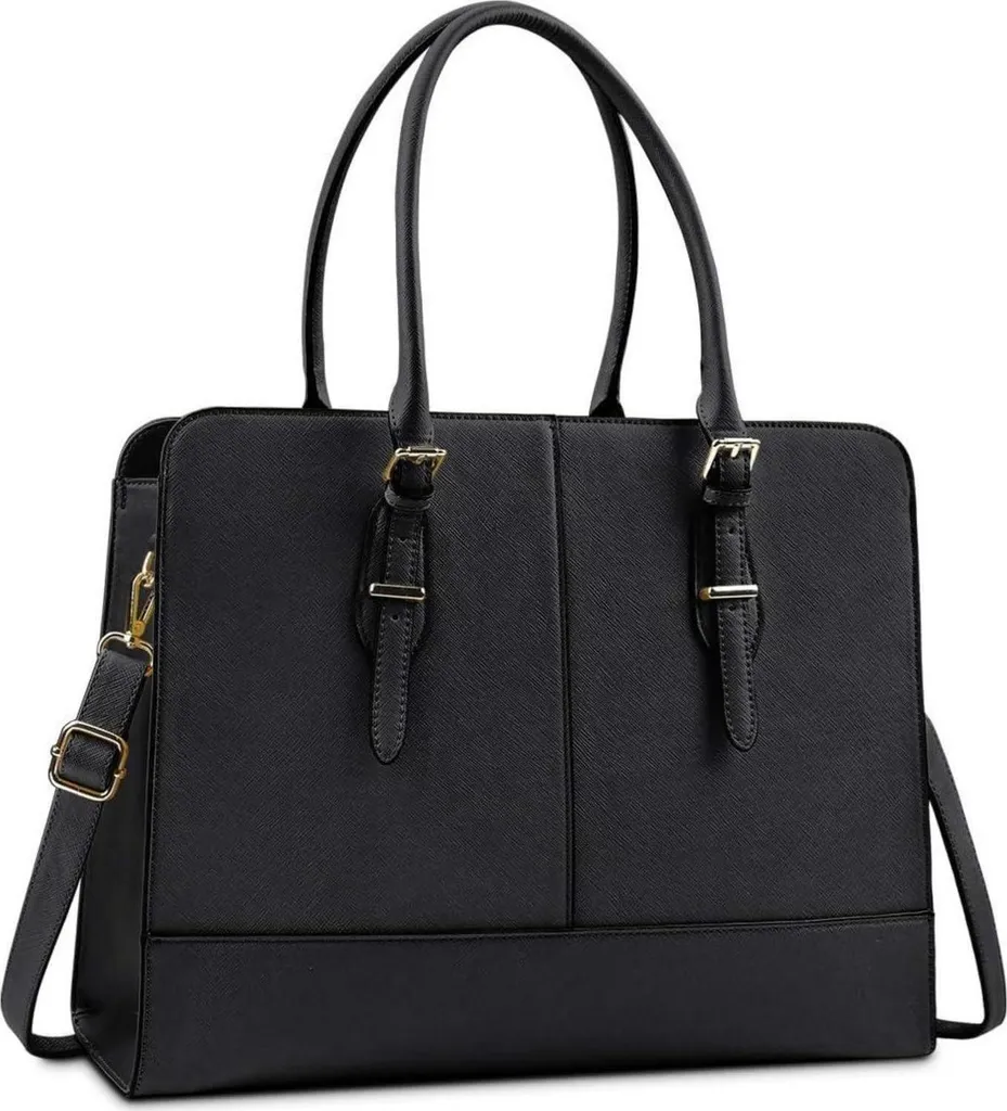Grand sac cabas femme en cuir pour ordinateur 15.6 pouces noir Lubardy
