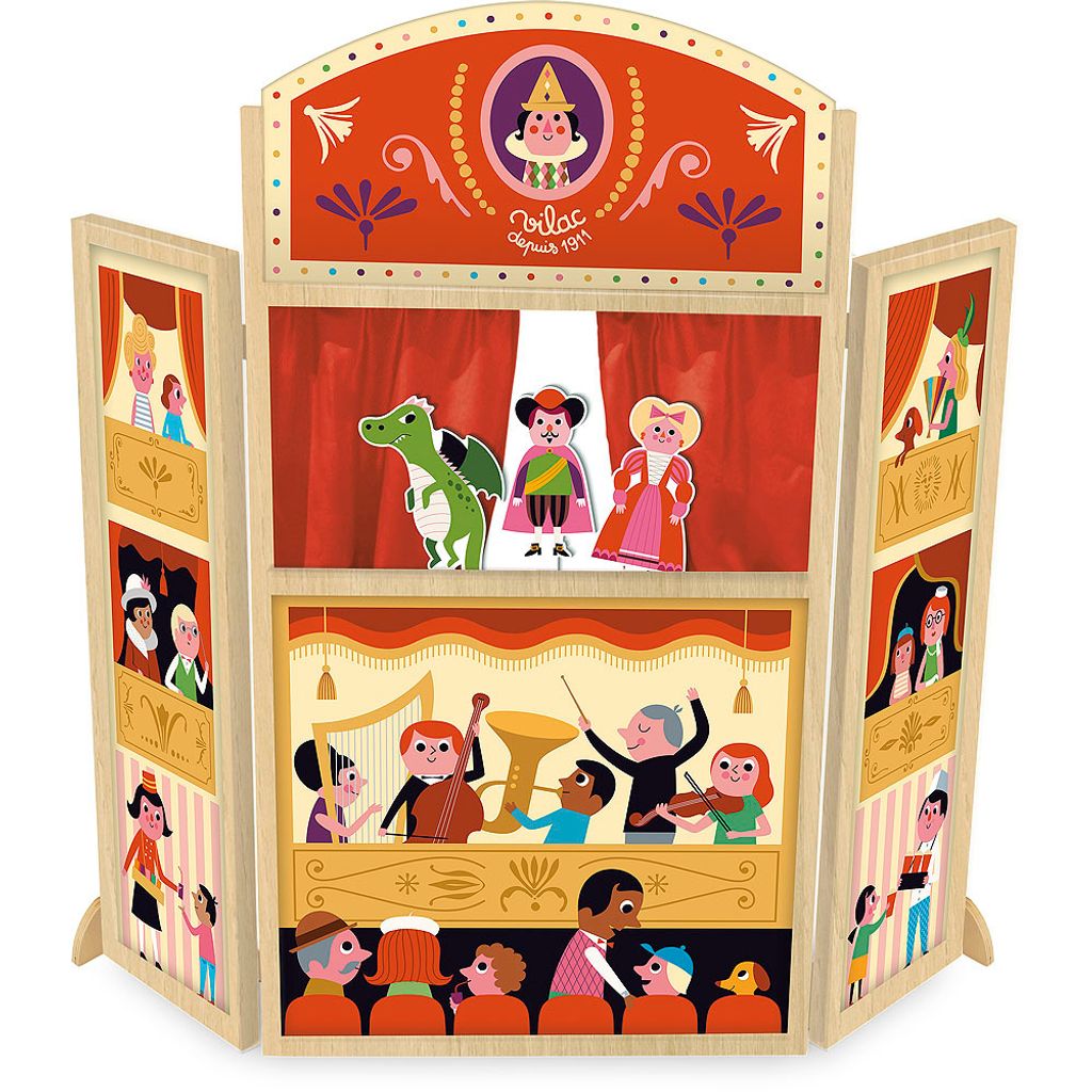 Vilac Puppentheater Ingela P. Arrhenius mit Silhouettenpuppen - buntes Holzspielzeug