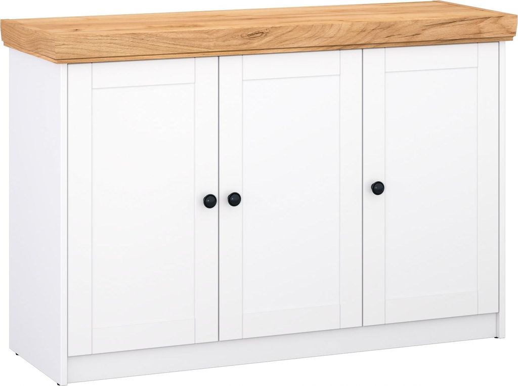 Sideboard Nord Weiß Matt & Eiche Gold Optik – 3 Türen, Skandinavisch