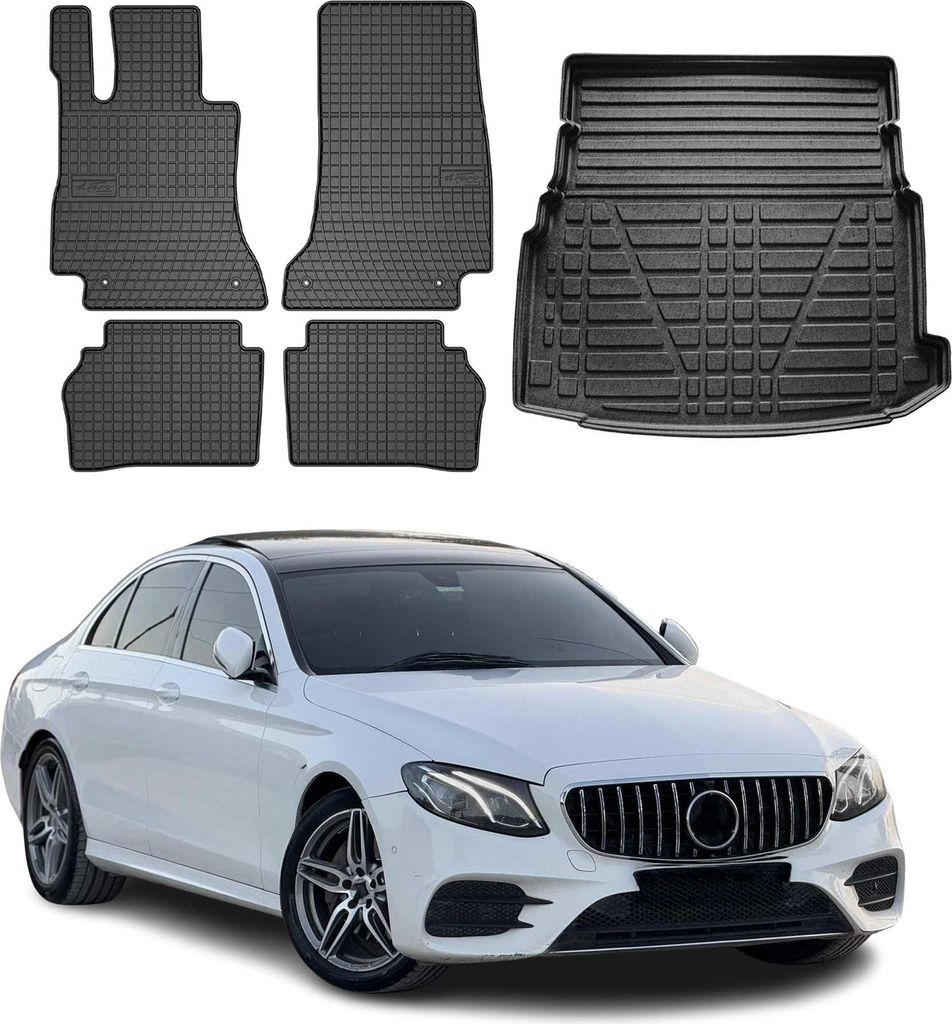 Fußmatten & Kofferraumwanne Set für Mercedes E Klasse W213 Limo 2017-2023 Gummi