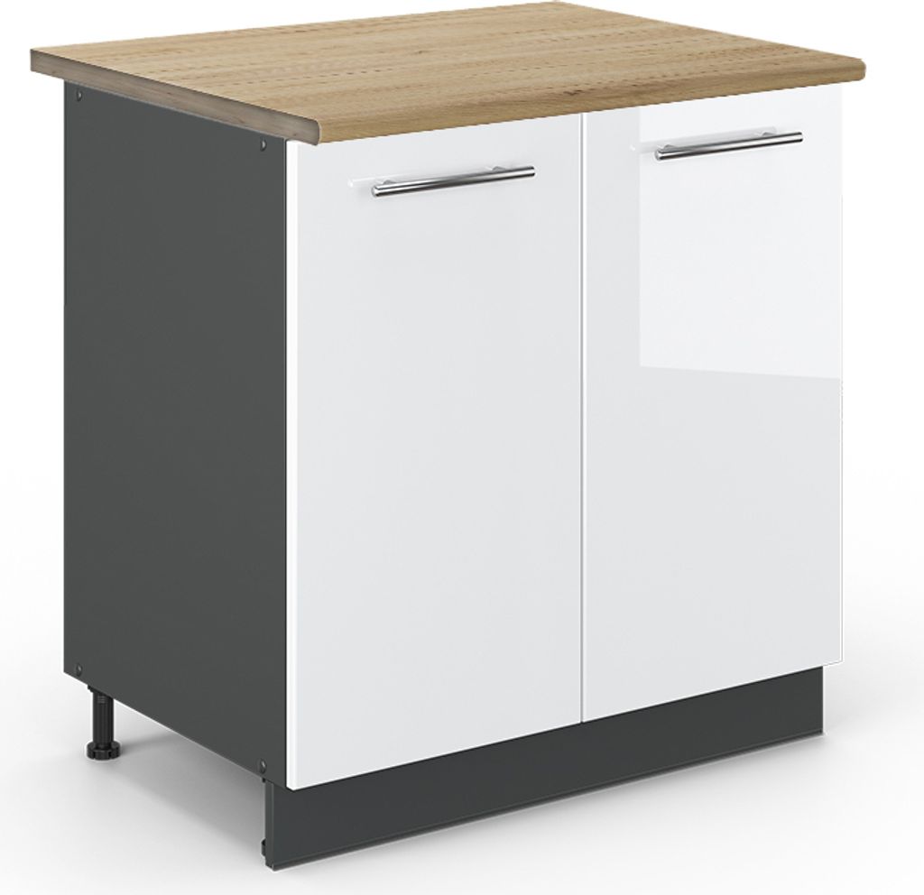 Spülenunterschrank Vicco Fame-Line Weiß Hochglanz 80 cm mit Regal, AP Eiche, Model 46418