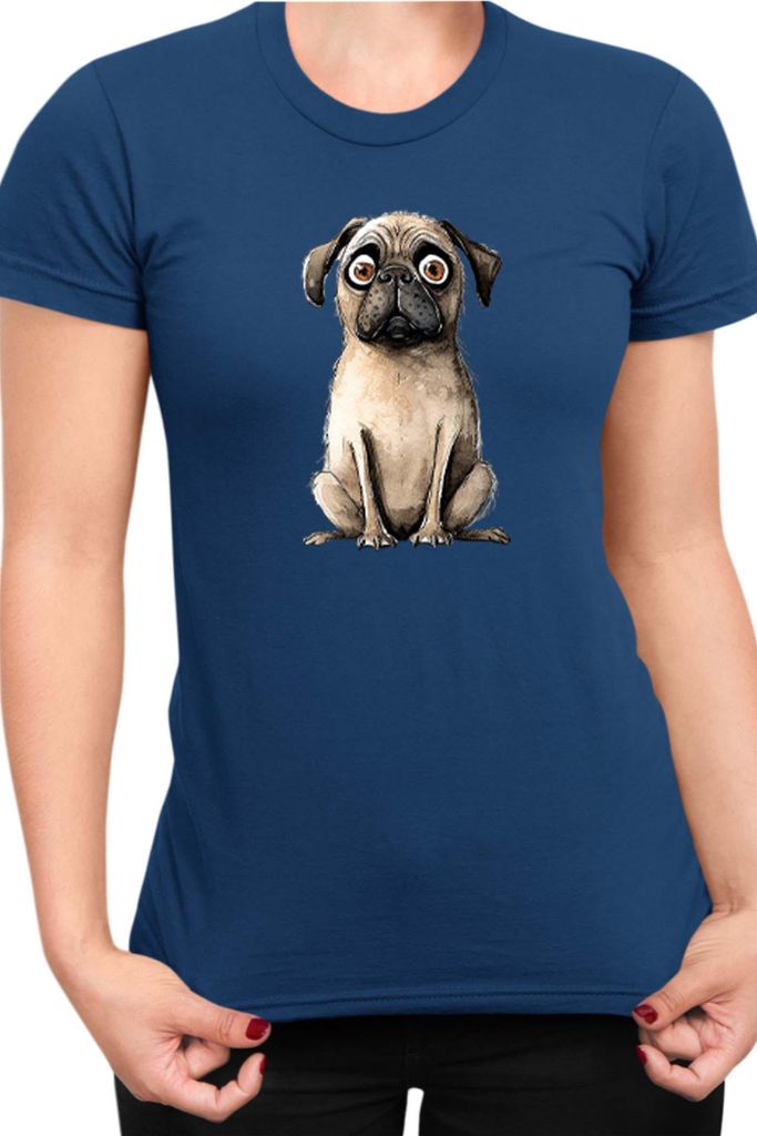 Damen T-Shirt Funny Dogs Breeds Pug Dog Breed 020, Lady XL / Dunkelblau