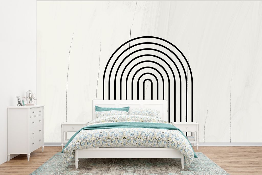 MuchoWow Fototapete für Wohnzimmer oder Schlafzimmer Wandtapete Vinyl Motivtapete Kunst - Schwarz - Weiß - Abstrakt - 320x240 cm - Tapeten