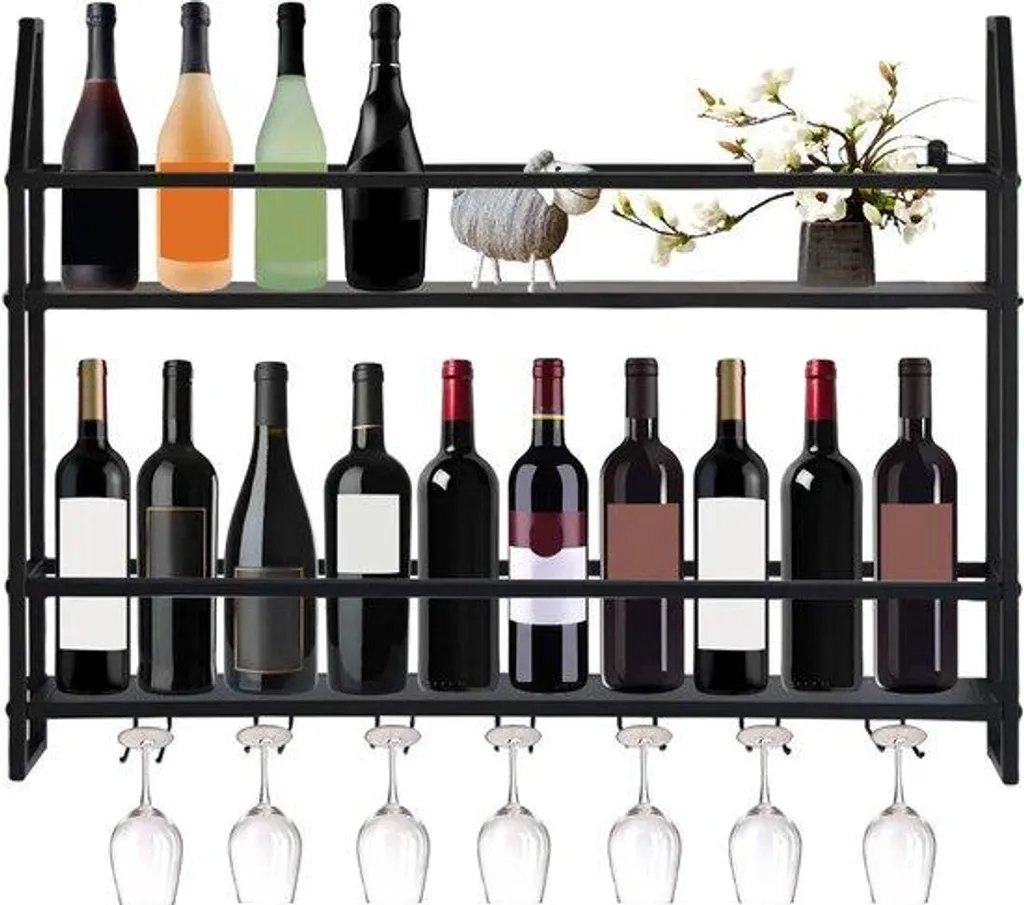 Casier à vin en métal pour 20 bouteilles et 7 verres - Modèle Caviste