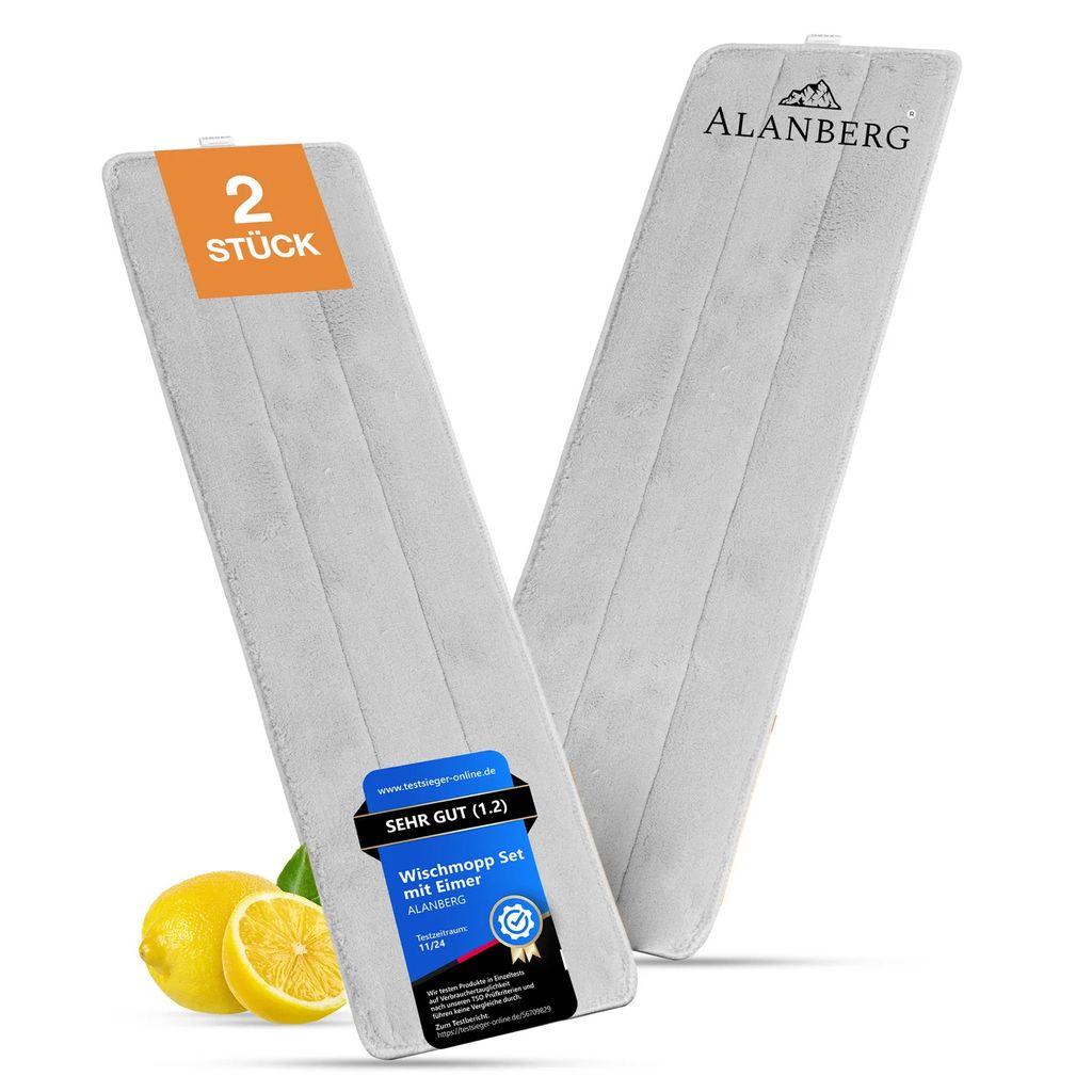ALANBERG XL-Flachmopp Ersatzpads (2 Stück) - Mikrofaser Wischtücher für hygienische Bodenreinigung – waschbar & wiederverwendbar