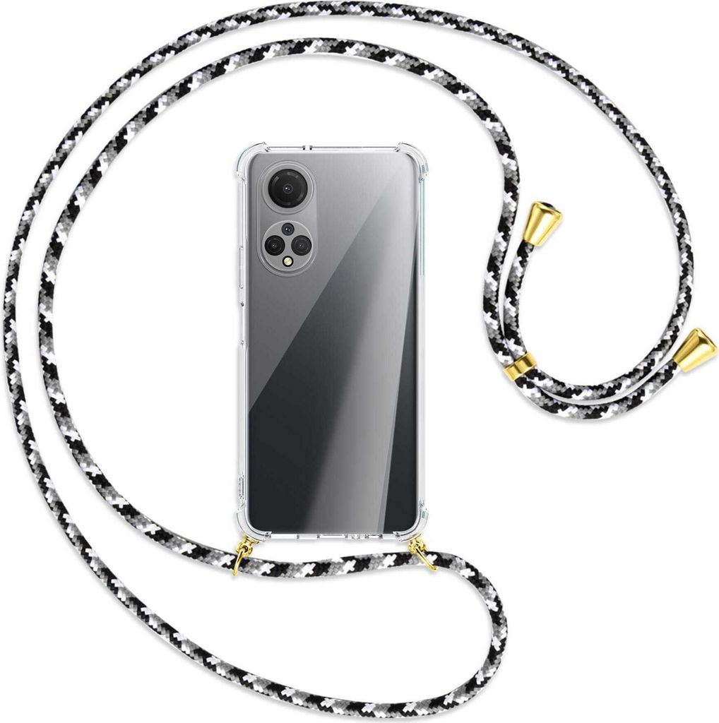 Handykette Backcover-Schutzhülle mit Band (Metall goldfarben) für Honor X7 / Play 30 Plus - schwarz/grau/weiß