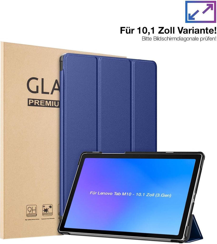 Schutzhülle + 2x 9H Display Glas für Lenovo Tab M10 Gen 3 2022 10.1 Zoll Cover Case Schutz Tablet Farbe: Dunkelblau
