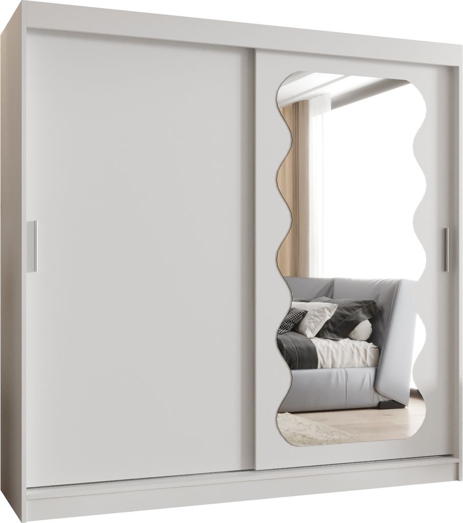 MEBLE KRYSPOL SPOTI 200 Kleiderschrank mit zwei Schiebetüren für Schlafzimmer – moderner Aufbewahrungsschrank mit Kleiderstange und Regalen –...