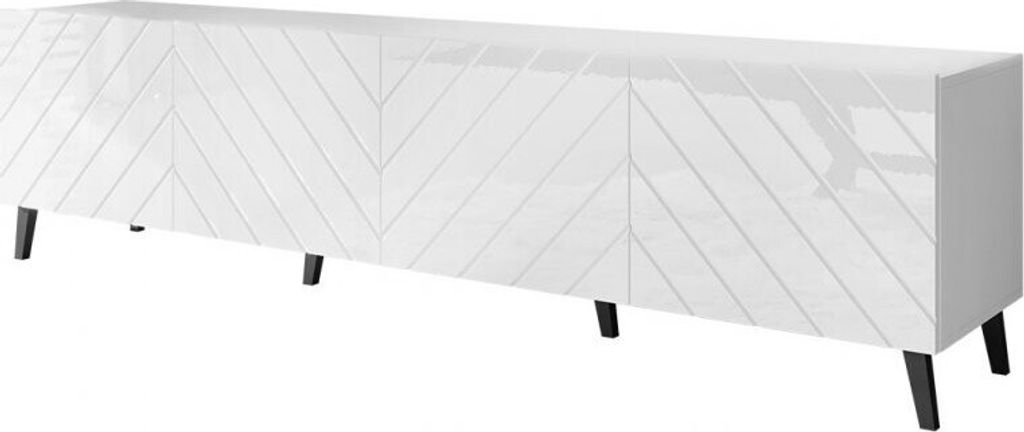 TV stolík 200 cm BERMEJO - biely / lesklý biely Obrázok produktu 2