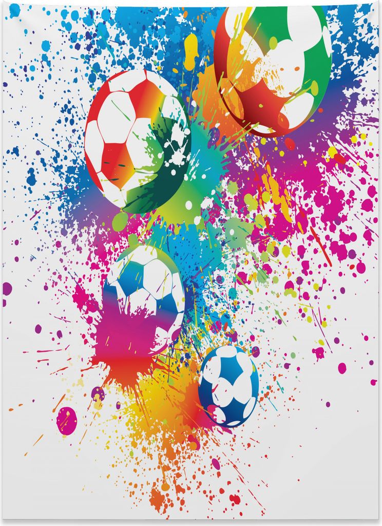 Abakuhaus Fußball Wandteppich, Bunt spritzt Bälle aus Weiches Mikrofaser Stoff Kein Verblassen Klare Farben Waschbar, 110 x 150 cm, Mehrfarbig