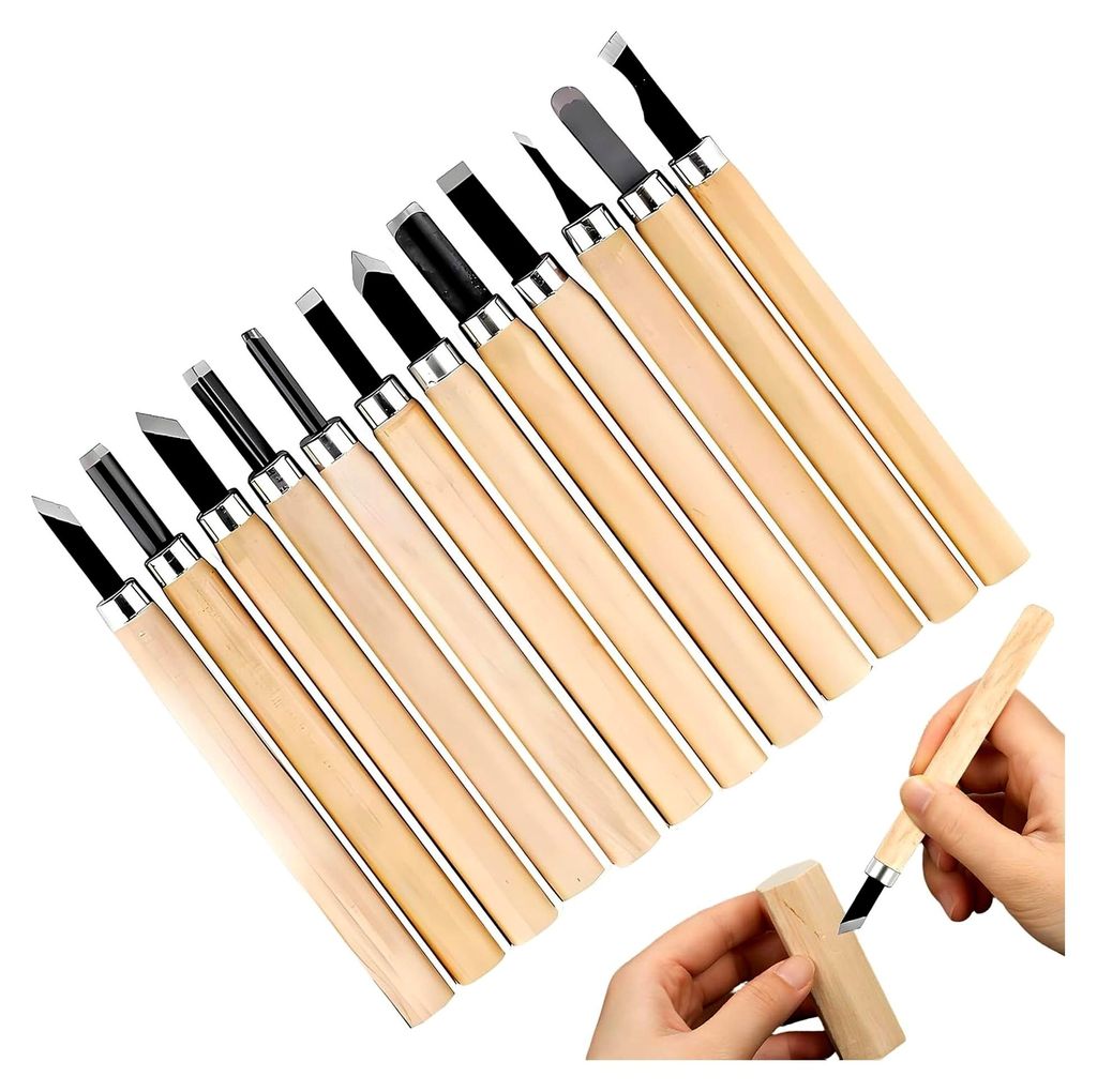 Schnitzwerkzeug für Holz, Obst, Gemüse, Carving DIY, Skulptur und Wachs, Set mit 12 Schnitzmessern
