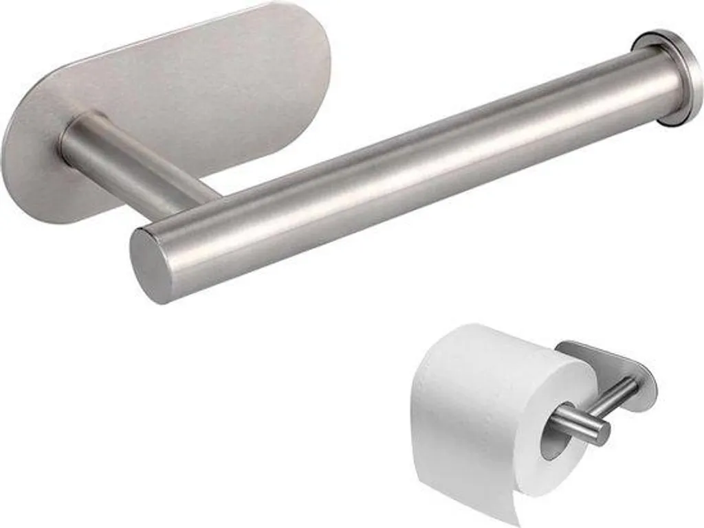 Support Rouleau WC Autocollant Inox Argent, Fixation Murale sans Perçage