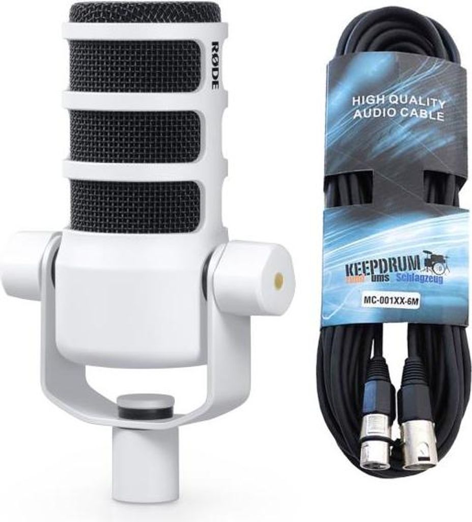 Rode Podmic Podcast-Mikrofon Weiss mit XLR-Kabel
