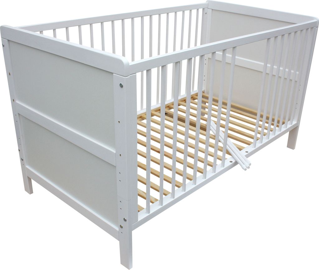 Kinderbett Juniorbett Beistellbett Wiege 140x70cm 4in1 weiß Produktbild 3
