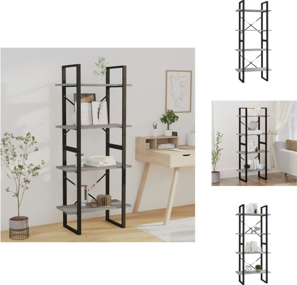 vidaXL Bücherregal 4 Fächer Grau Sonoma 60x30x140 cm Holzwerkstoff - Bücherregale & Bücherschränke