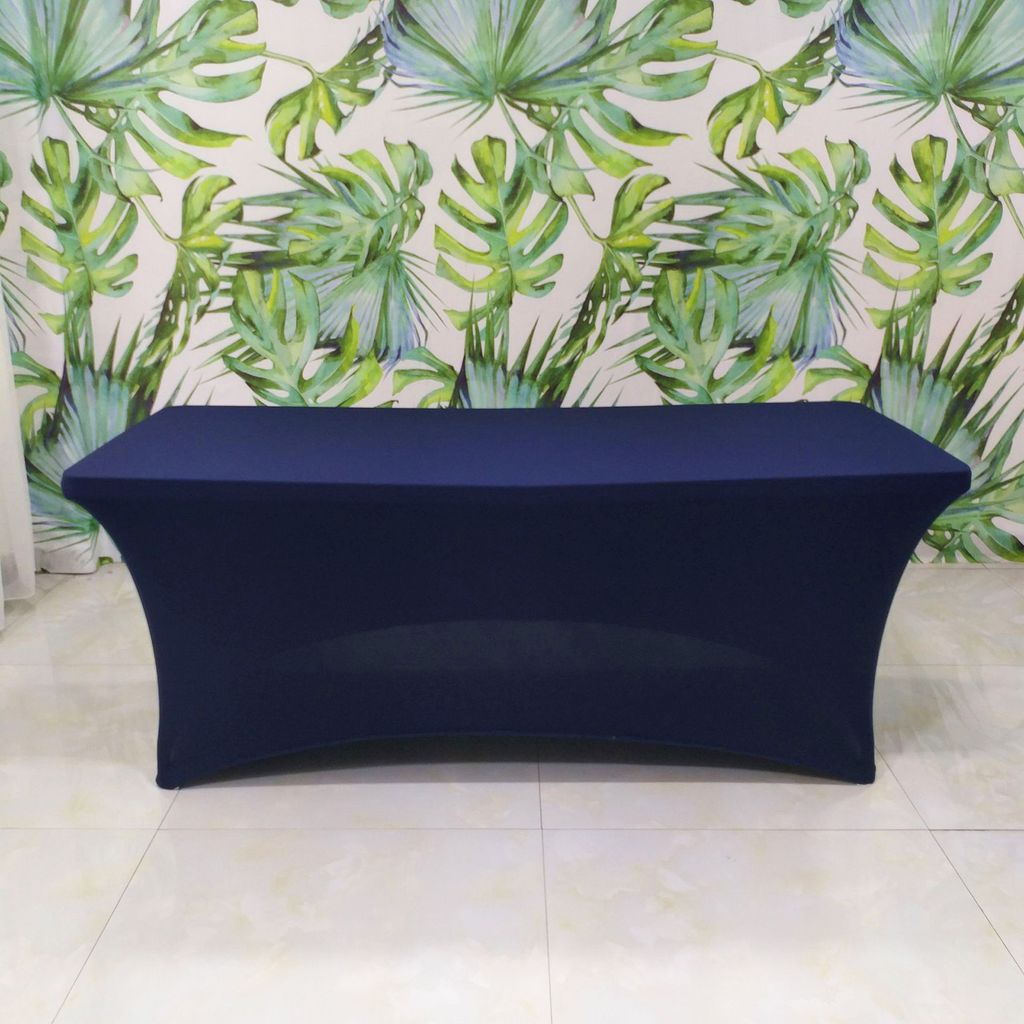Tischabdeckung Feste Farbdehnung Polyester Bankett Ereignisse Schreibtischtuch für Hochzeit-Navy blau ,Größen:6ft