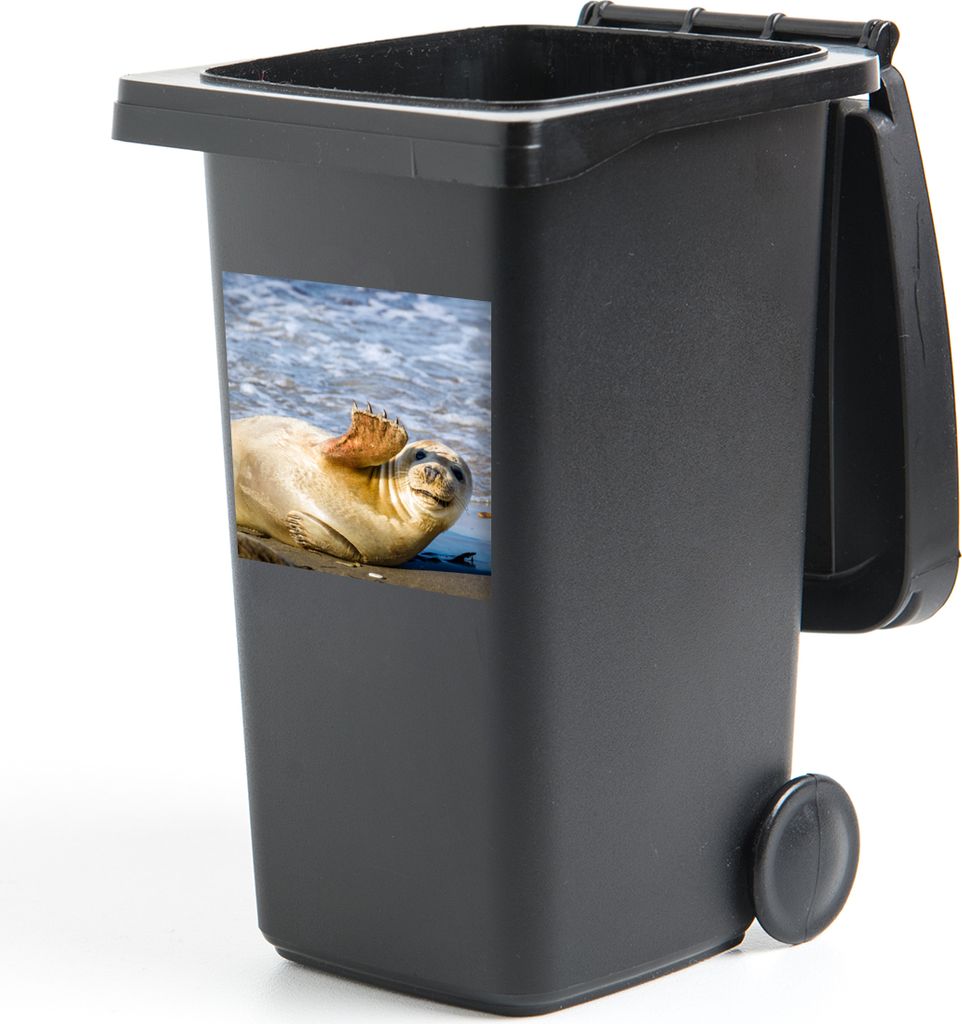 MuchoWow Mülltonnenaufkleber Robbe - Lustig - Schaukel - Kinder - Jungen - Mädchen - Kind 40x40 cm - Abfall-Aufkleber - Container - für Abfall...