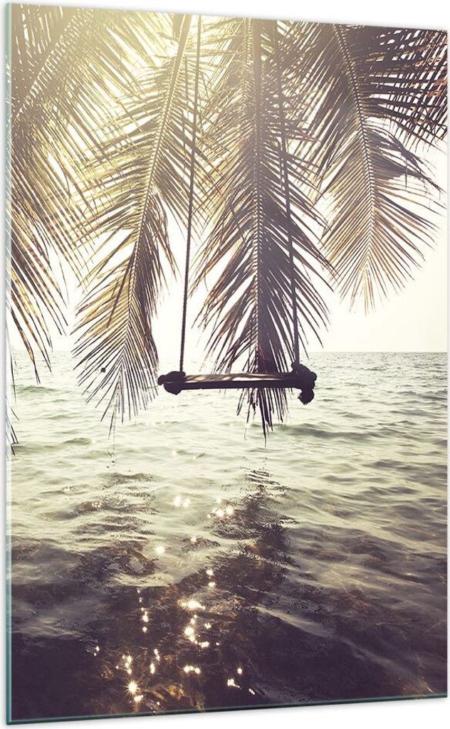 Bilder auf glas - Einteilig - Meer Palme Wasser - 70x100cm - Glasbilder - Wandbilder - Bilder - zum Aufhängen bereit - Wanddekoration aus Glas - G...