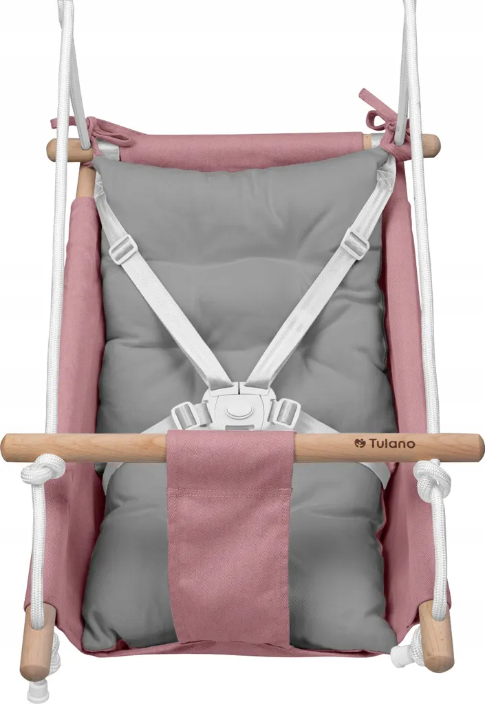 Tulano Hop 40 Altalena Neonato 3in1 in Legno | Fino a 60kg | Rosa-Grigio - 17
