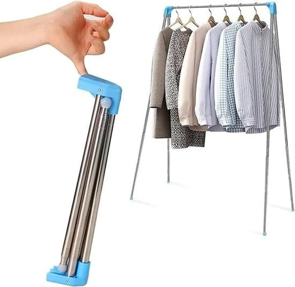 Porte-manteau pliable bleu avec 3 cintres gain de place pour voyage