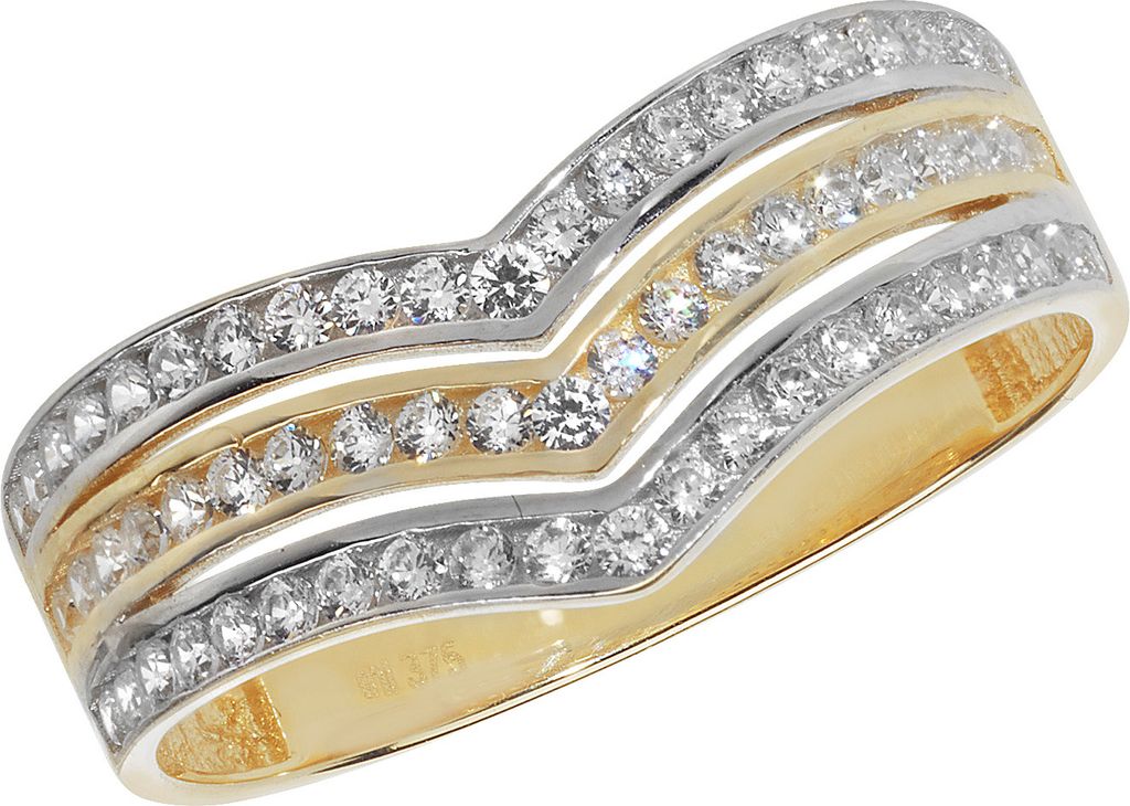 Edler 9 Karat (375) Bicolor Gold Wishbone Damen - Ring mit Zirkonia, 60 (19.1); TRS14911RSS