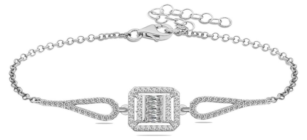 Zirkonia Damen Armband aus 925 Silber Roségold Quadrat Design