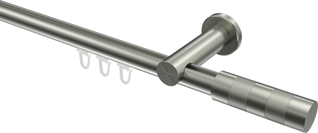 Interdeco Innenlaufstange / Gardinenstange mit Innenlauf Edelstahl-Optik, Typ Platon Mavell (Zylinder Bicolor), 20 mm Ø 1-läufig, 180 cm