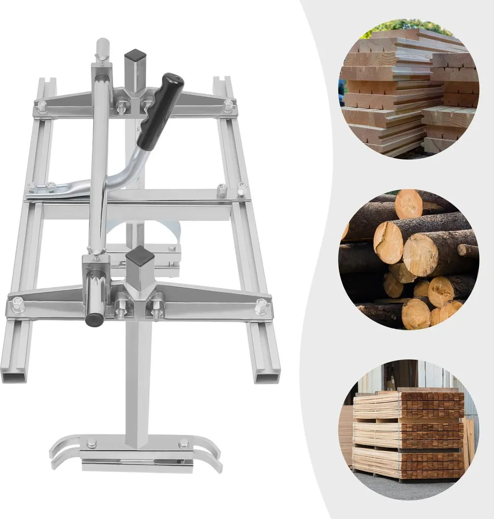 Segheria a catena mobile - Guida per il taglio delle tavole regolabile - Lega di alluminio - Larghezza massima della tavola 60 cm - Spessore di taglio 1.27-33 cm - Per barre da 35 5-33 cm - Per il taglio di tavole da 35 cm. Larghezza tavola 60 cm - Spessore di taglio 1,27-33 cm - Per barra da 35,5-61 cm - 6