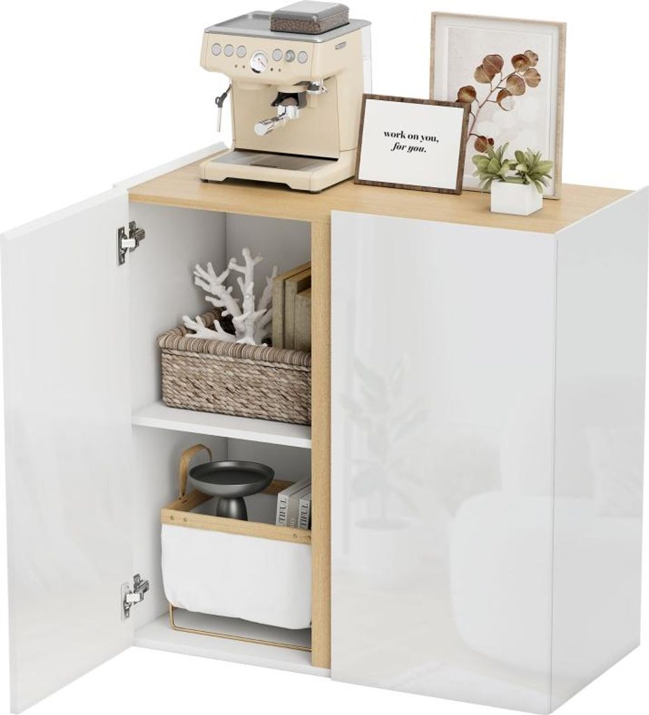 Kommode, Sideboard mit Soft-Close-Türen, anpassbares Regal, für Wohnzimmer, Küche, Esszimmer, Weiß, Weiß, 80 cm, 40 cm, 80 cm, Holz