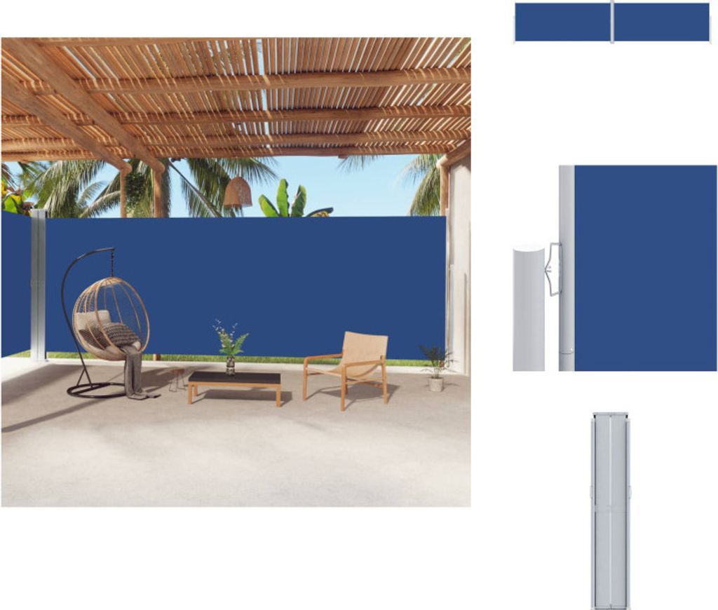 vidaXL Seitenmarkise Ausziehbar Blau 220x1000 cm - Sonnenschirme & Sonnenschutze