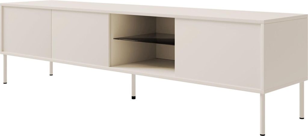 Selsey Modity - TV-Schrank 3-türig mit Glasregal und Beleuchtung, 175 cm, Kaschmirgrau