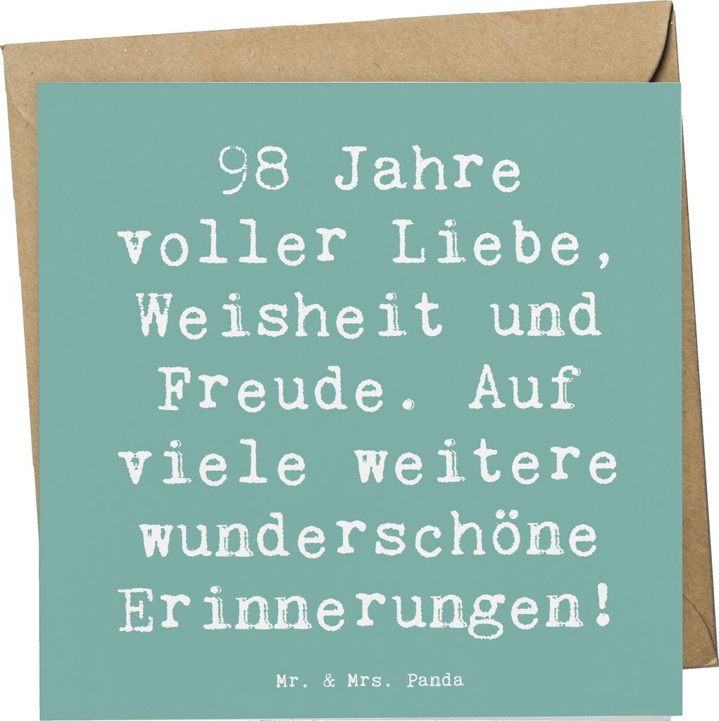 Mr. & Mrs. Panda Glückwunschkarte Spruch 98. Geburtstag Freude - Meeresbrise - Geschenk, 98 Jahre, Geburtstagsgeschenk, faltkarte, anlasskarte, Ge...