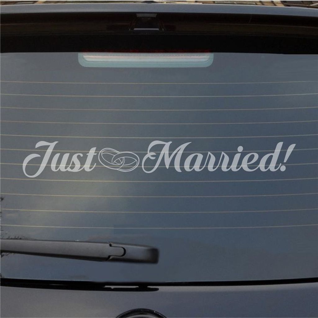 Heckscheibenaufkleber Just Married Ringe Liebe Hochzeit 55x7,5 cm Milchglas Auto Aufkleber Sticker
