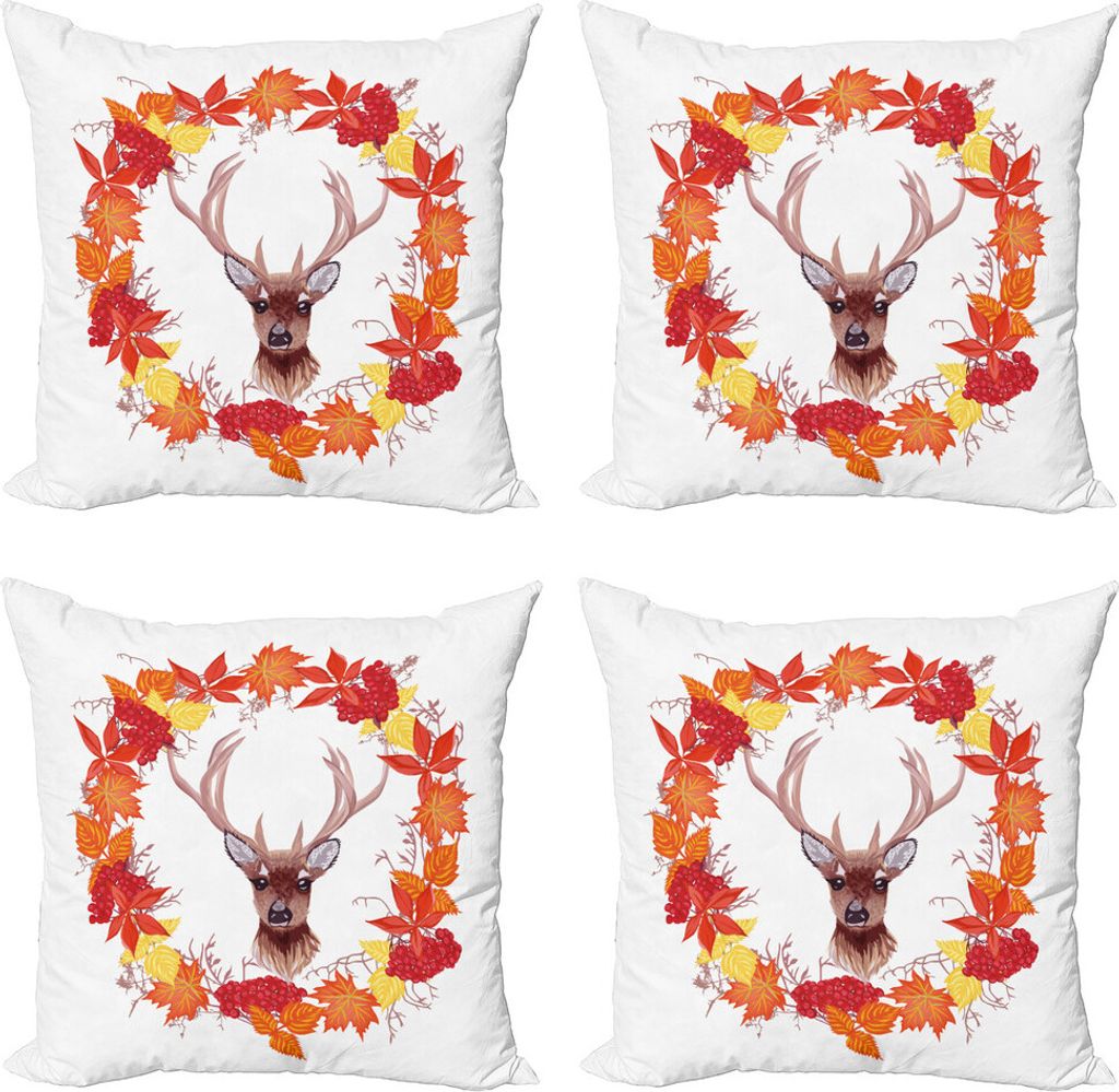ABAKUHAUS Fallen Kissenbezug Set (4 Stück), Autumn Leaves Kranz Kunst, Moderner Doppelseitiger Digitaldruck, 40 cm x 40 cm, braun orange