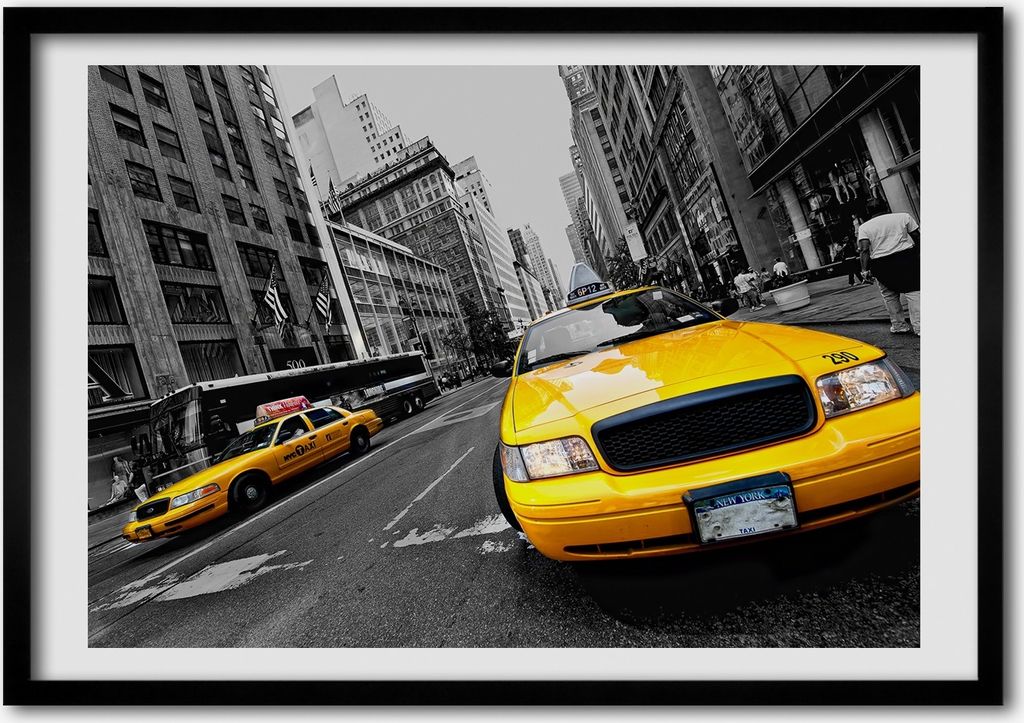 Bild - Bilder - Bilderrahmen - 70 cm x 50 cm - MDF-Rahmen, Wandkunst New Yorker Taxis