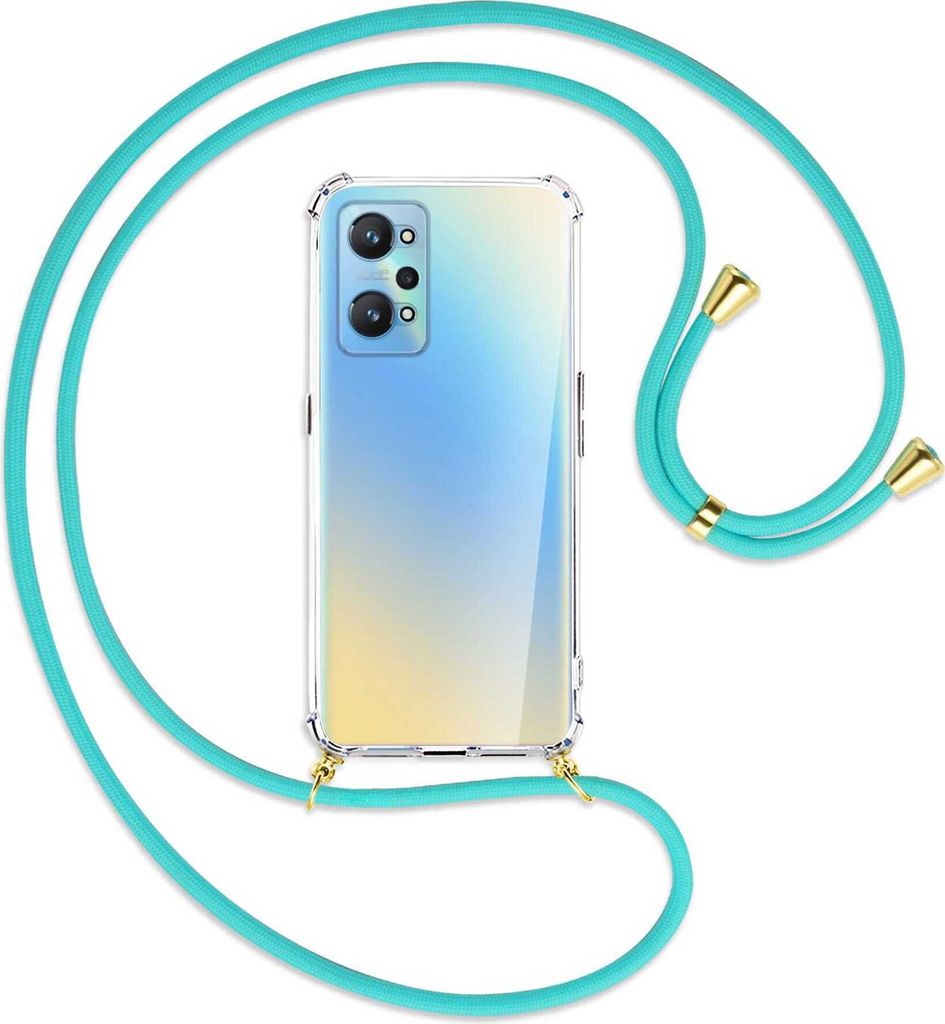 Handykette Backcover-Schutzhülle mit Band (Metall goldfarben) für Realme GT Neo2 - türkis