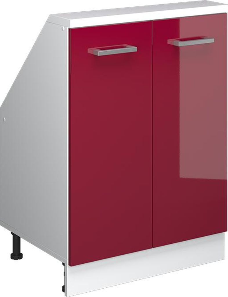 Vicco Küchenschrank für Dachschrägen R-Line, 60 cm mit 2 Türen, Rot Hochglanz/Weiß