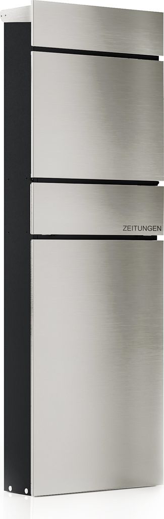 Wiltec Standbriefkasten mit Zeitungsrolle in Silberfarben 395 x 142 x 1150 mm aus Stahl, Briefkasten mit Zeitungsfach, Postkasten mit 2 Schlüssel