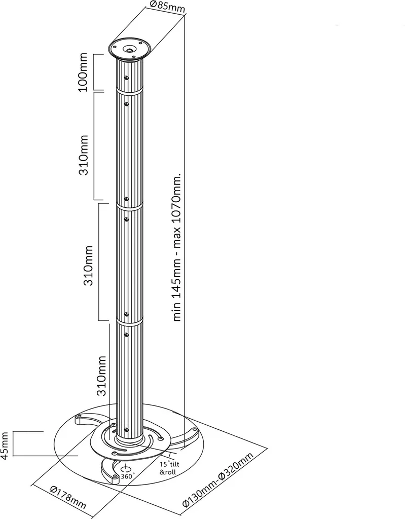 Support Vidéoprojecteur Universel Robuste avec Rotation à 360 Degrés - 2