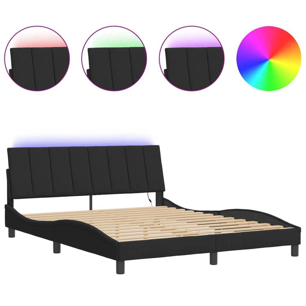 "2026 Aktion"Bettgestell/Doppelbett ️Hochwertiges - Polsterbett Erwachsene/r /Kind - mit LED ohne Matratze - "Hanko" Schwarz 160x200cm Samt - Kla...