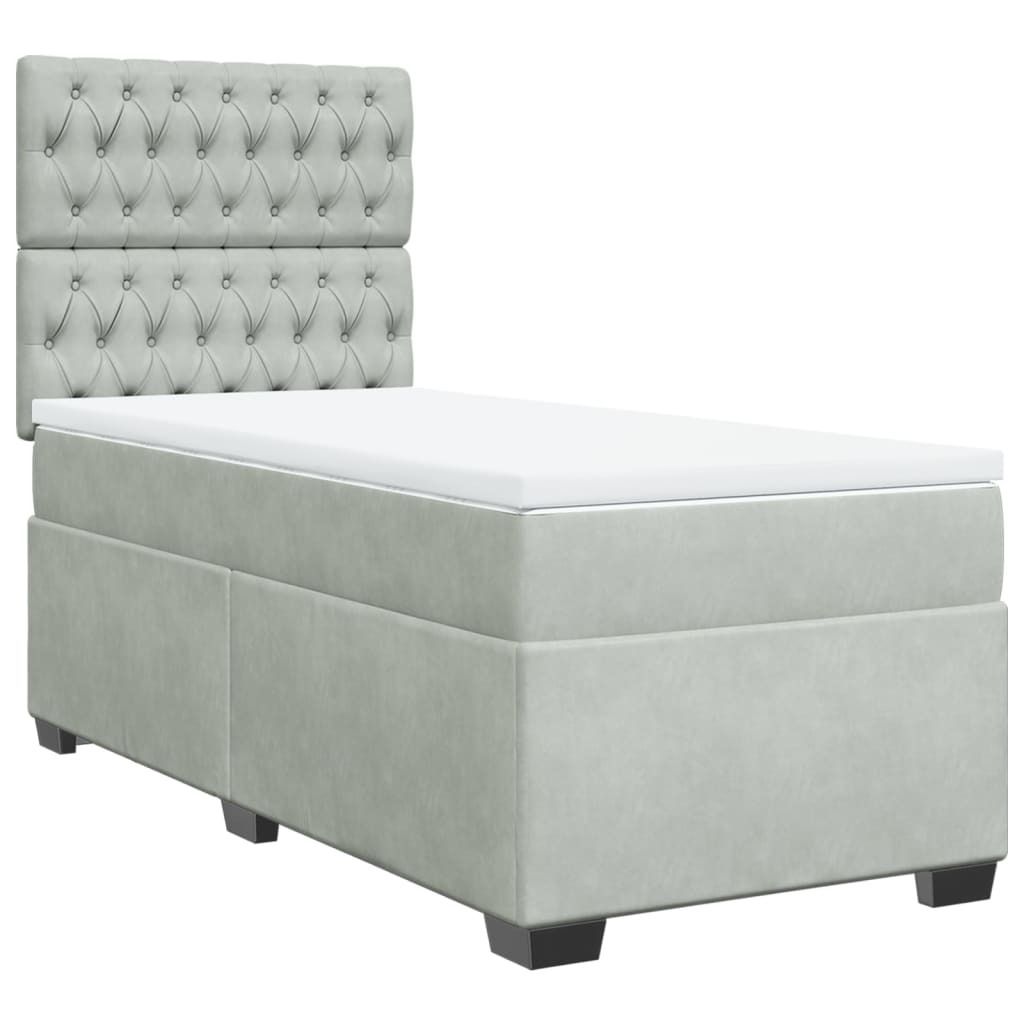 vidaXL Boxspringbett mit Matratze Hellgrau 100x200 cm Samt Produktbild 