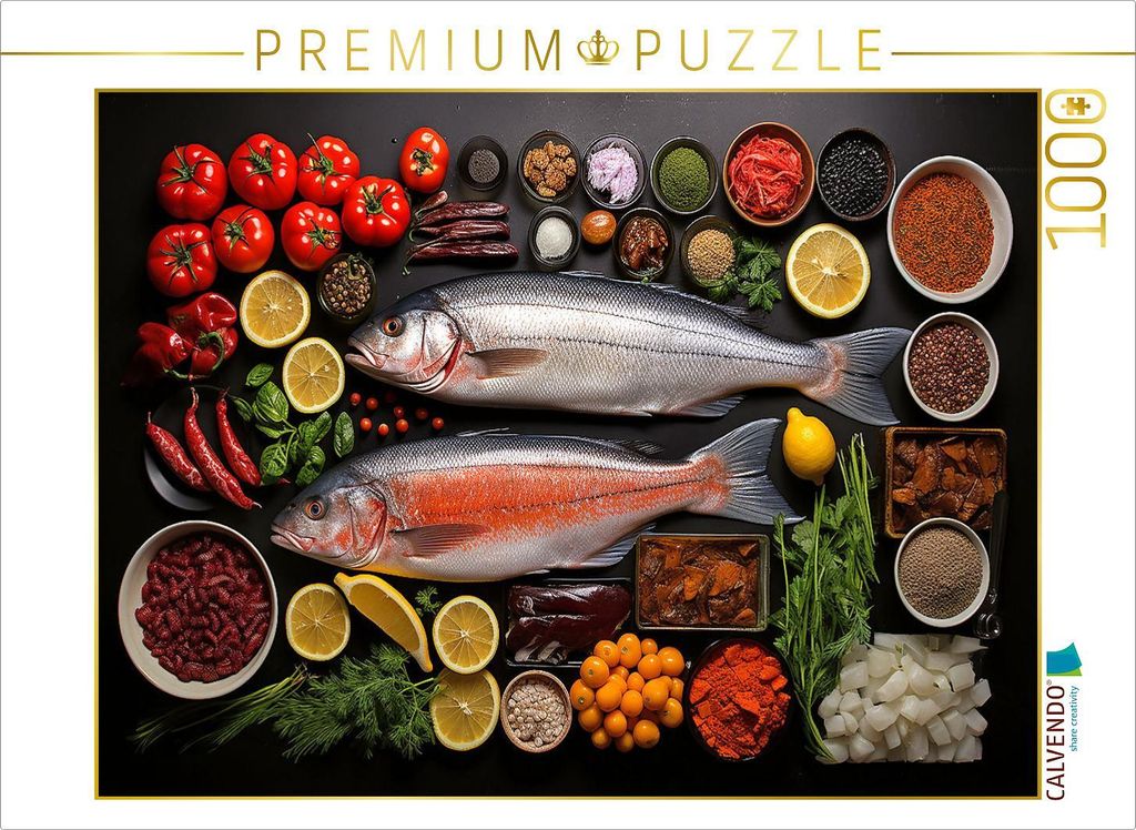 CALVENDO Puzzle Fischplatte zur gesunden Ernährung | 1000 Teile Lege-Größe 64x48cm Foto-Puzzle für glückliche Stunden