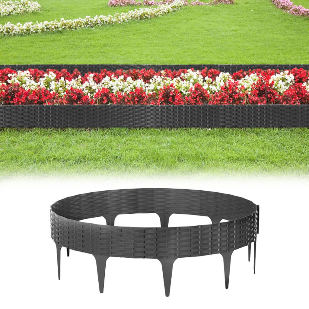 Jopassy Rasenkante Rattan-Optik Beeteinfassung 20 Stücke 20m Mähkante Wegbegrenzung Beetumrandung Palisade Kunststoff Anthrazit