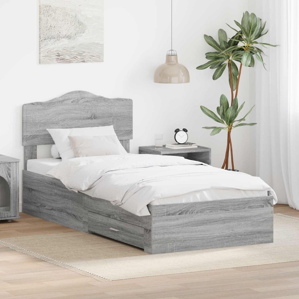 Maison Exclusive - Bettrahmen mit Kopfteil Graues Sonoma 90 x 200 cm Holzwerkstoff