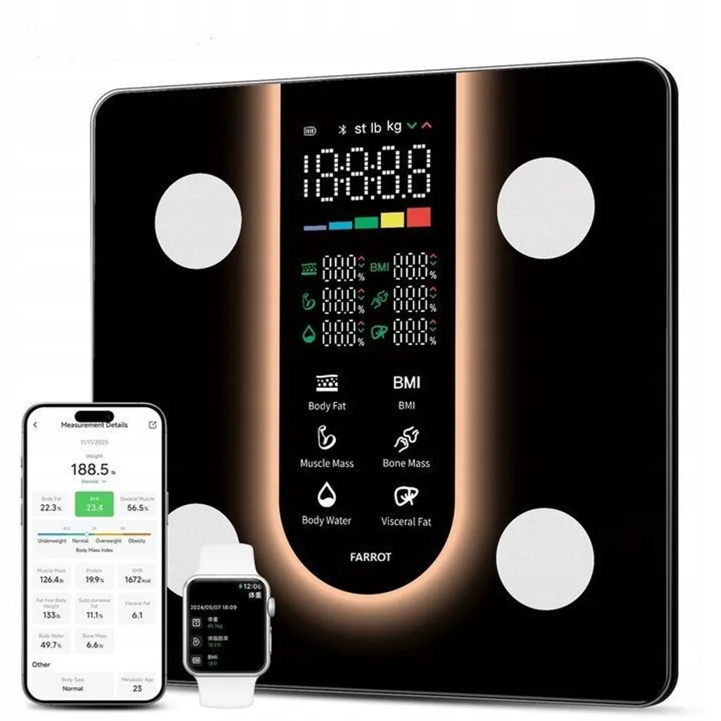 Bilancia FARROT® Smart 180kg: L'Accessorio Wellness Definitivo con Bluetooth
