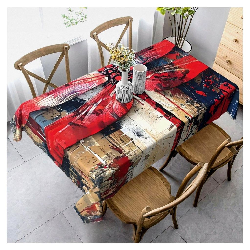Rechteckige Tischdecke mit abstraktem Libellenmuster für Picknick, Terrasse und Partys