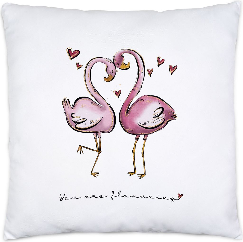 Flamingo Flamazing Tasse Kissen inkl Füllung Valentinstag Freundin Freund Süß Geschenkidee Paar Liebe Couple Jahrestag