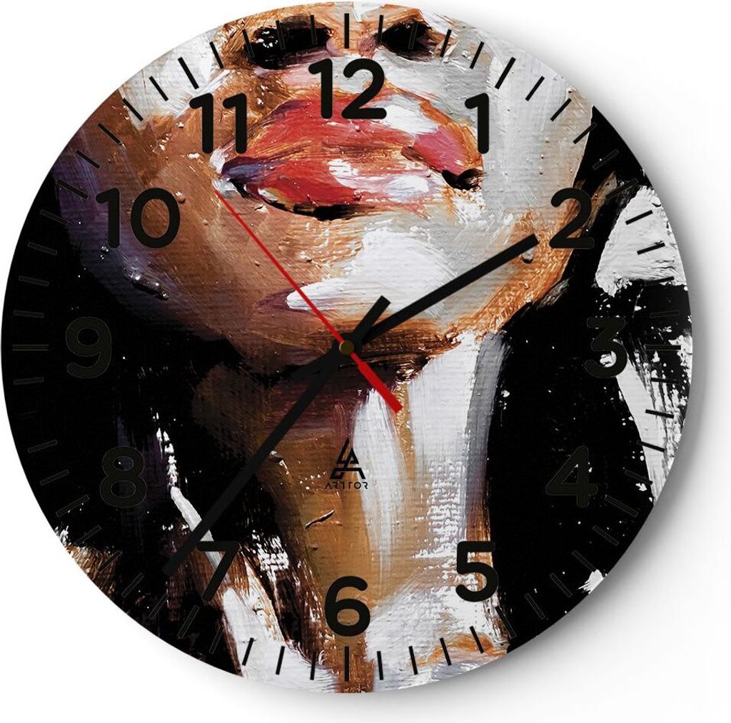 Wanduhr - Rund - Glasuhr - Öl Mund Frau - 40x40cm - Schleichendes Uhrwerk - Lautlos - zum Aufhängen bereit - Dekoration Modern - Wanddekoration a...