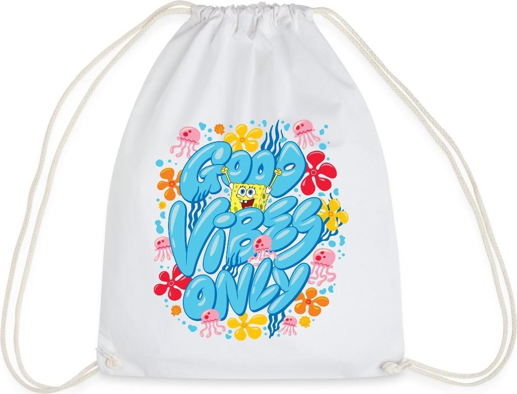 Spreadshirt Spongebob Schwammkopf Good Vibes Only Turnbeutel, One size, Weiß