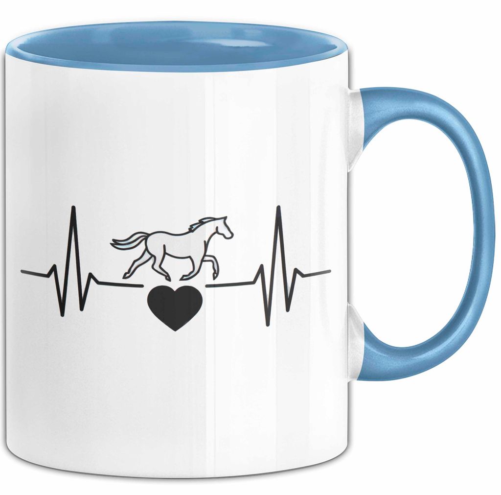 Pferde Tierliebhaber Herzschlag Tasse Geschenk Lustige Geschenkidee Spruch (Blau)